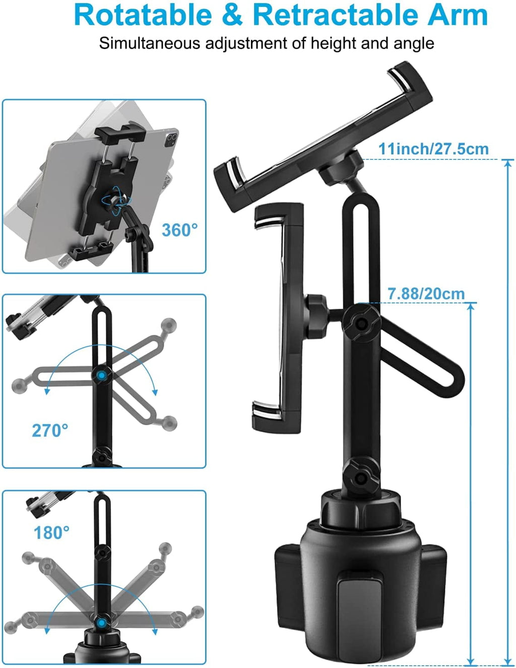 woleyi Cup Holder Car Tablet Mount,  iPad Mount Holder for Car/Truck, Compatible with iPad Pro Air Mini, Galaxy Tabs, Cell Phones, 4-12.9" Devices