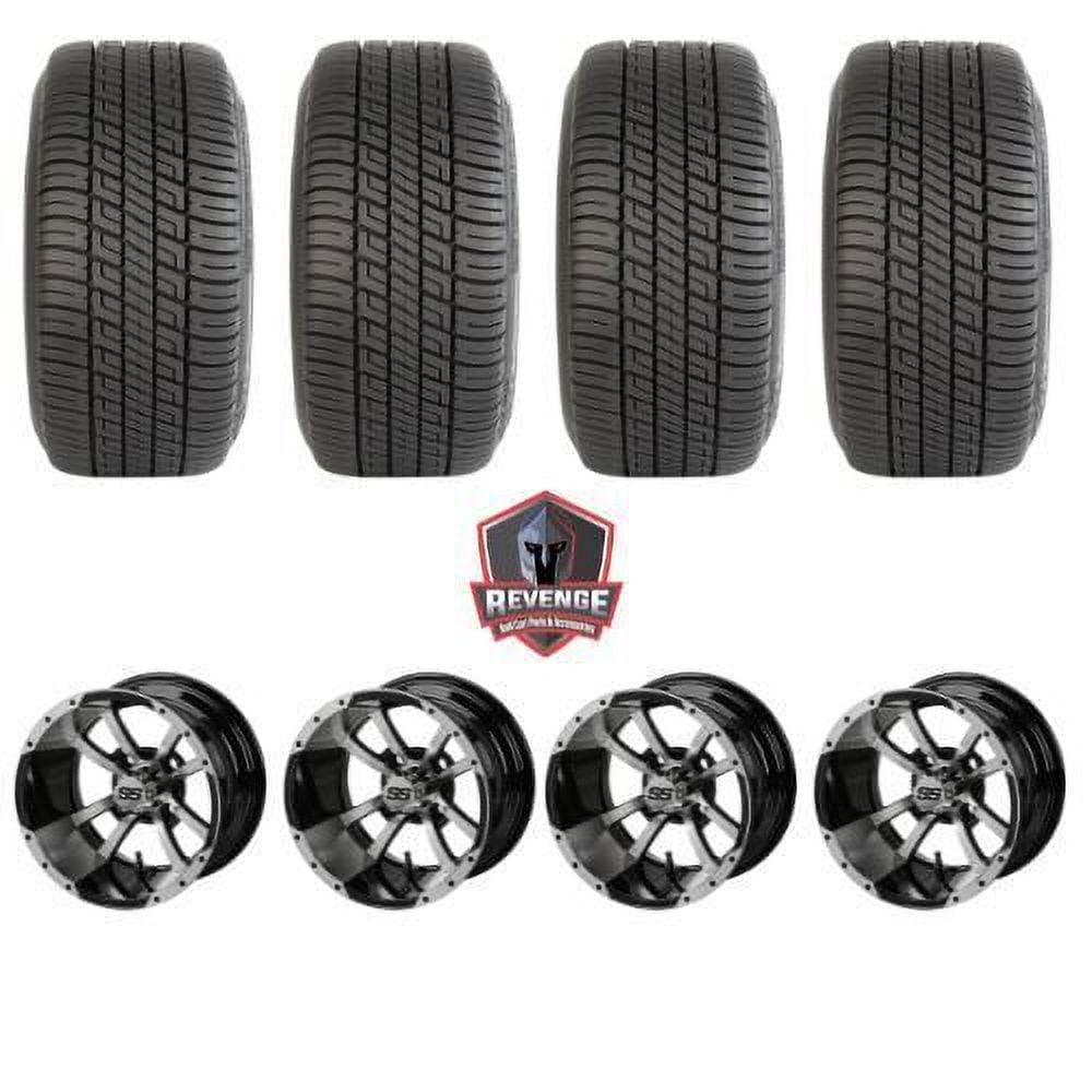 12" Maltese Machined Black Golf Cart Wheels and Tires Combo (205/30-12) Set of 4