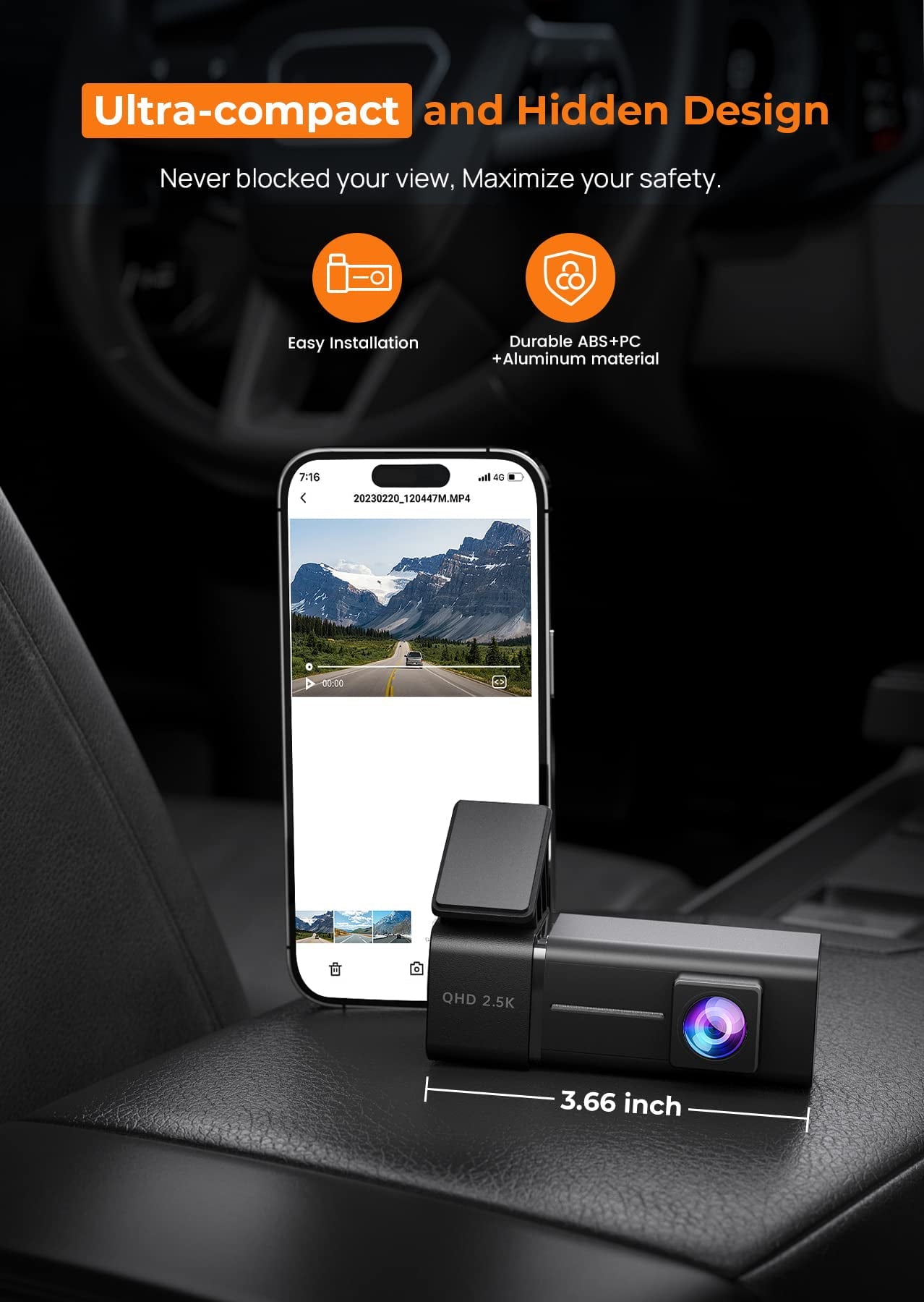 Ecomoment Dash Cam Front 2.5K Car Camera, 2560x1440P Dash Camera for Cars, Mini Dashcams with 32G SD Card, WiFi APP Control, Night Vision, 24H Parking Mode, Loop Recording, G-Sensor,WDR, Uber
