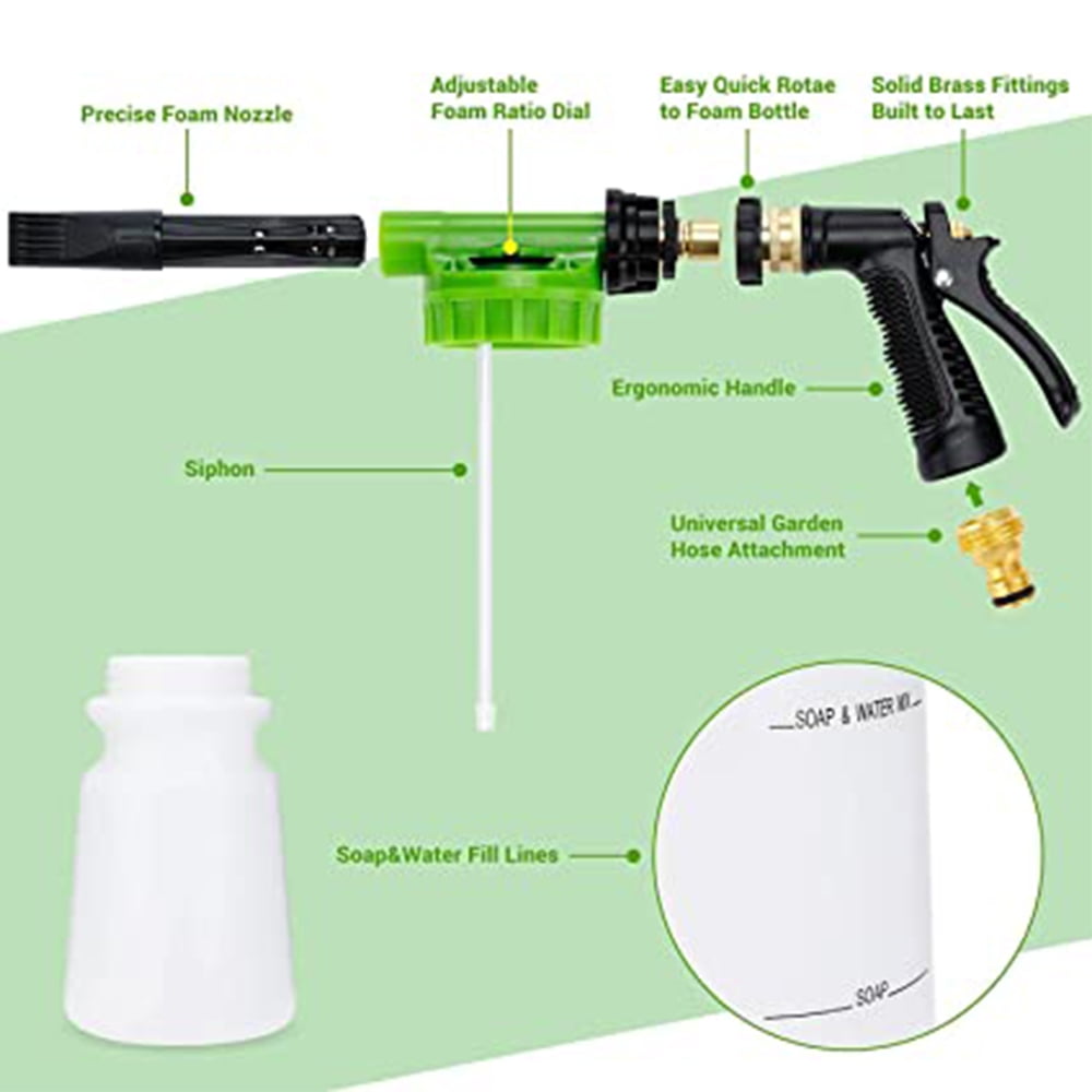 Swtroom Car Wash Foam Gun, Car Wash Soap Spray with 3/8 "Brass Connector, Double Filtration, Grade 6 Foam Concentration (Green)