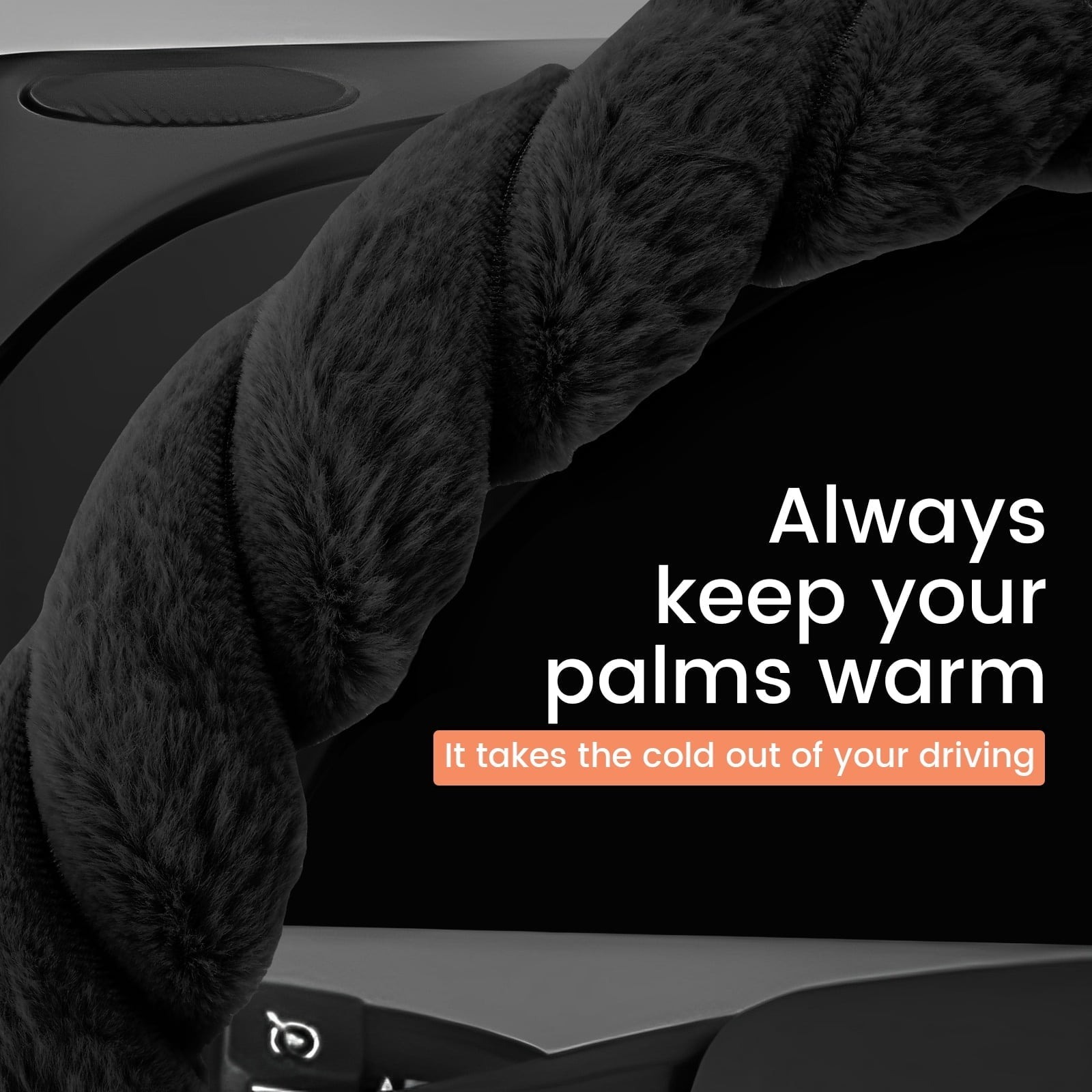 HCQXNSL Black Steering Wheel Cover Plush Steering Wheel Protector Soft Warm Car Covers Fashion Pure 38cm in Diameter for Men and Women