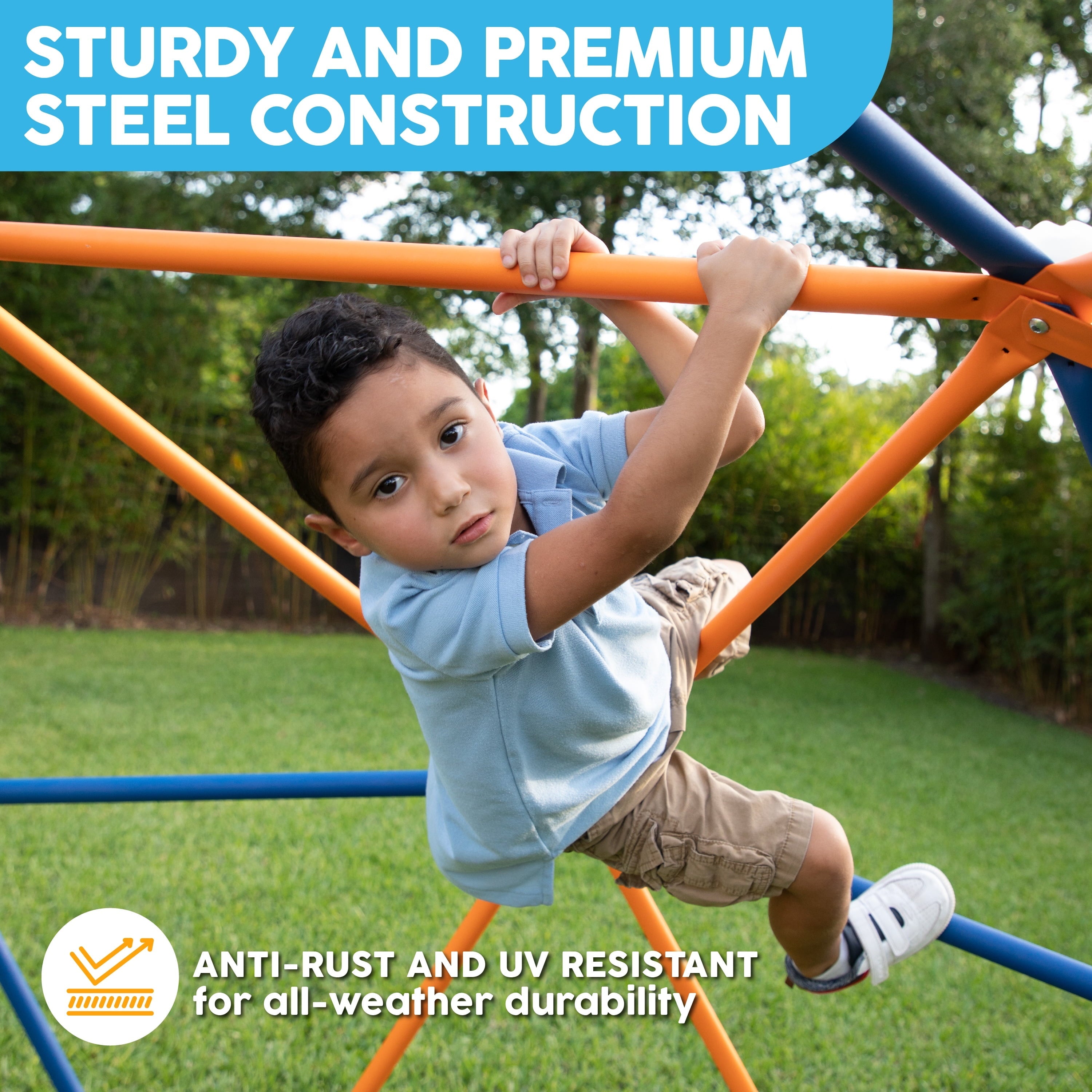 Big Sky 10’ Dome Climber Jungle Gym for Outdoor or Indoor Use with 16 Solar LED Lights and 16 Climbing Grips