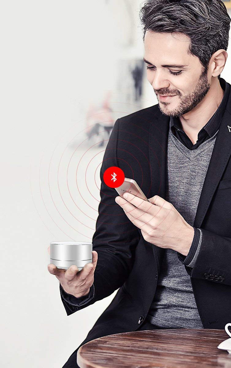 Namotu Mini Wireless Speaker, Portable Bluetooth Speaker with HD Sound, 4H Play-time, Built-in Mic, TF Card Slot, FM and LED Lights for Home, Travel Sliver