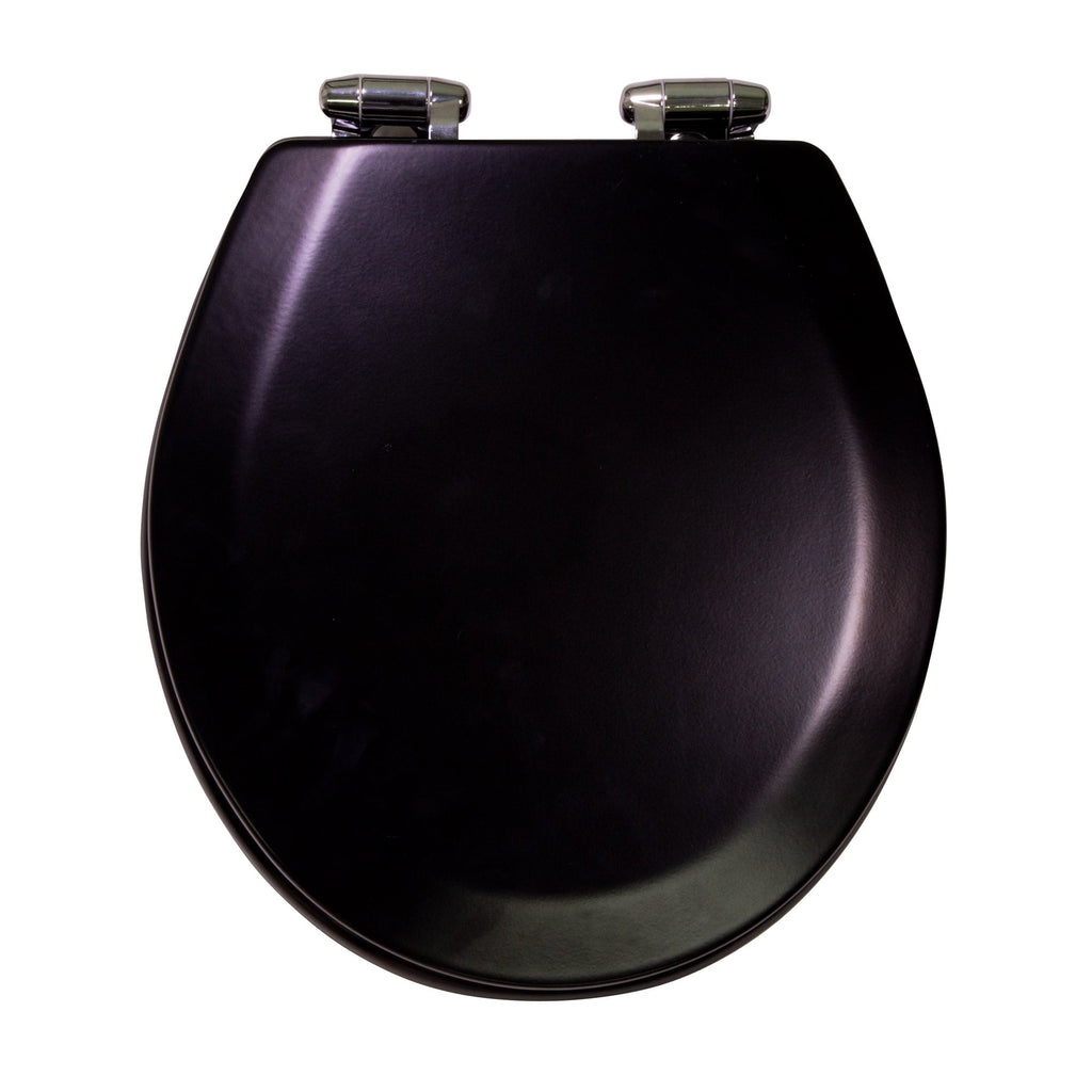 Dalton Toilet Seat Round Soft Close – Black Rustic Wooden Round Standard Toilet Seat for Bathroom  – Design House, 561241-BLK