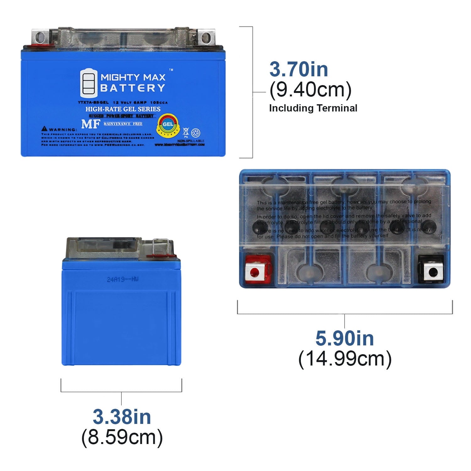 YTX7A-BS GEL Battery Replacement for Power-Sonic PTX7A-BS