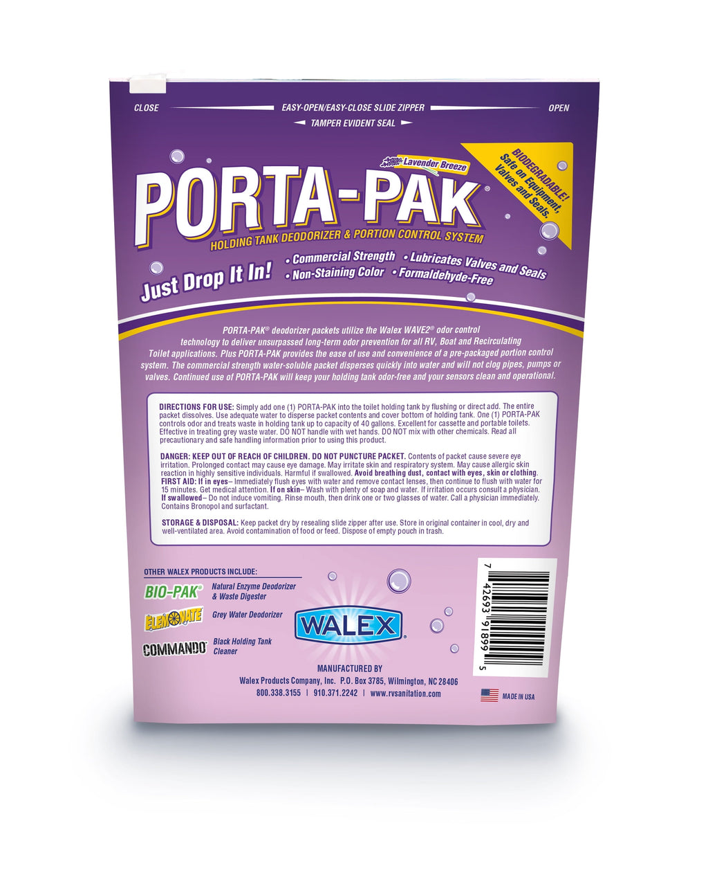 Walex Porta-Pak Deodorizer for Black Holding Tank Odor Control, 10-Pack, Purple, Lavender Scent, Small Drop-in Pods