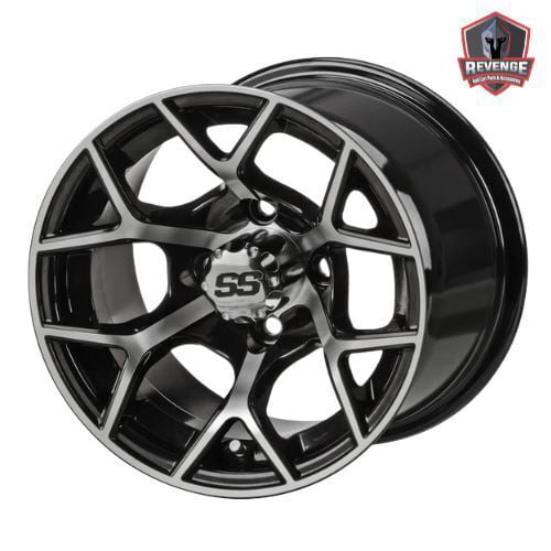 12" Ninja Machined Black Golf Cart Wheels and Tires Combo (205/30-12) Set of 4