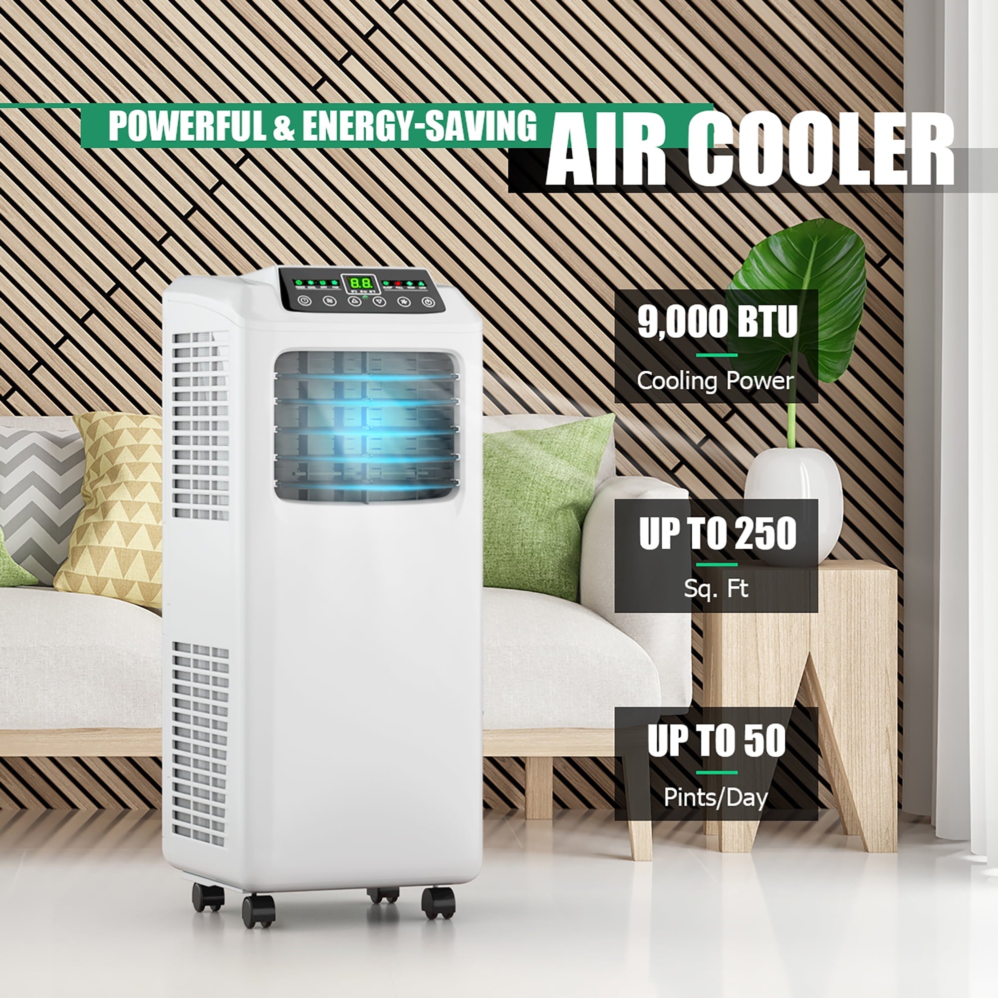 Costway 5500 BTU (9000 BTU ASHRAE) Portable Air Conditioner & Dehumidifier Function Remote w/ Window Kit