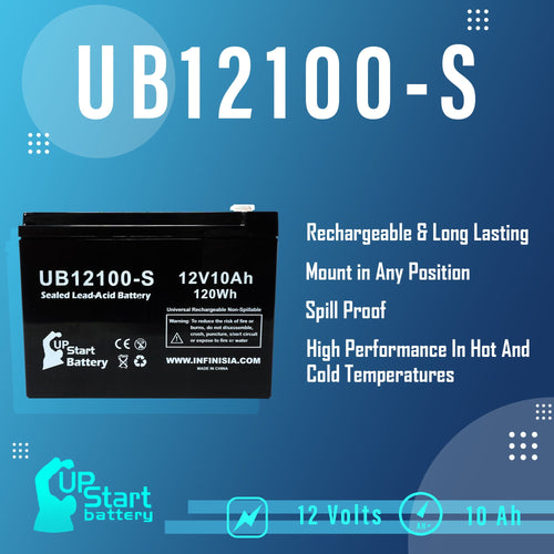 3x Pack - Schwinn S750 Battery Replacement - UB12100-S Universal Sealed Lead Acid Battery (12V, 10Ah, 10000mAh, F2 Terminal, AGM, SLA)