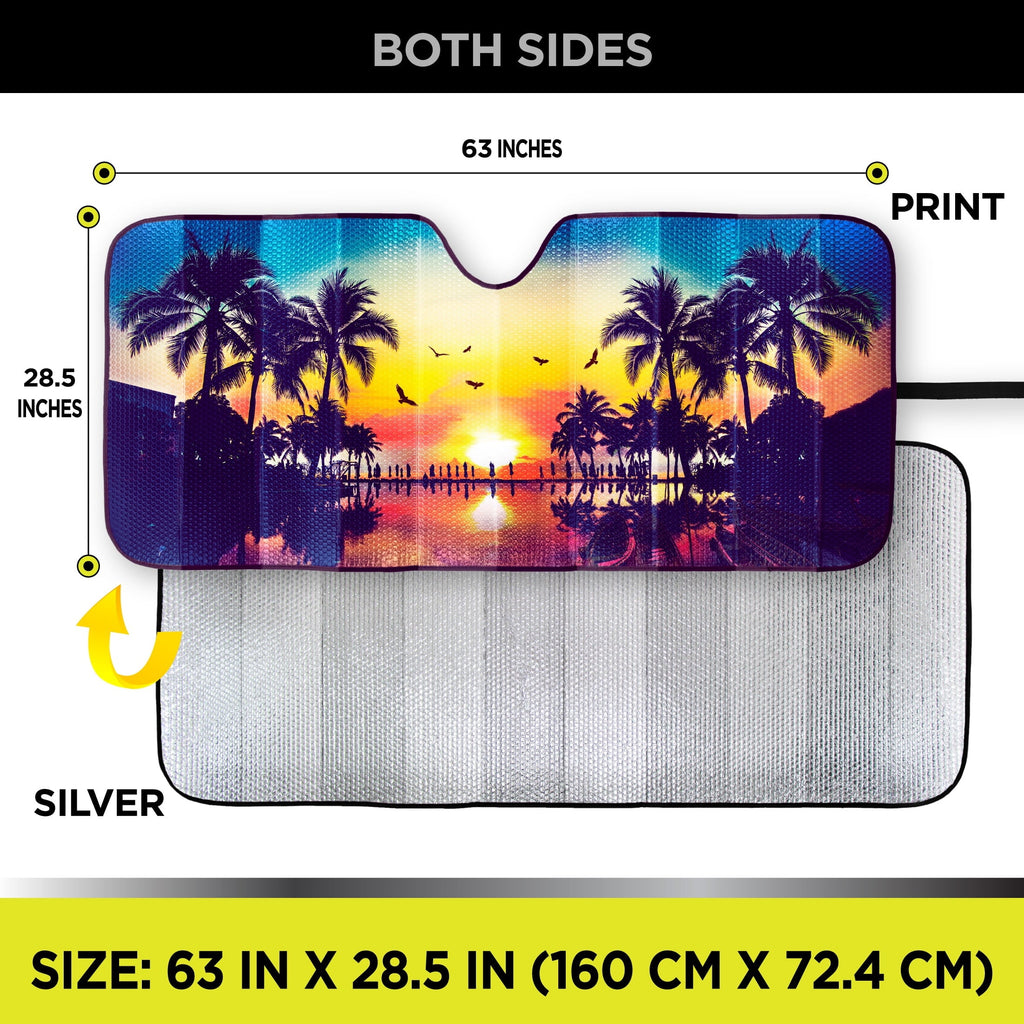Auto Drive Tropical Windshield Accordion Sunshade for Models Sedan SUV Hatchback Liftback etc, 63'' x 28.5''