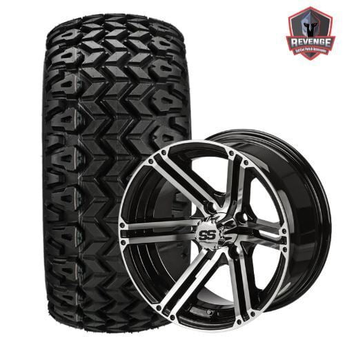 12" Yukon Black & Machined Golf Cart Wheels on Tires Combo (20x10-12) Set of 4