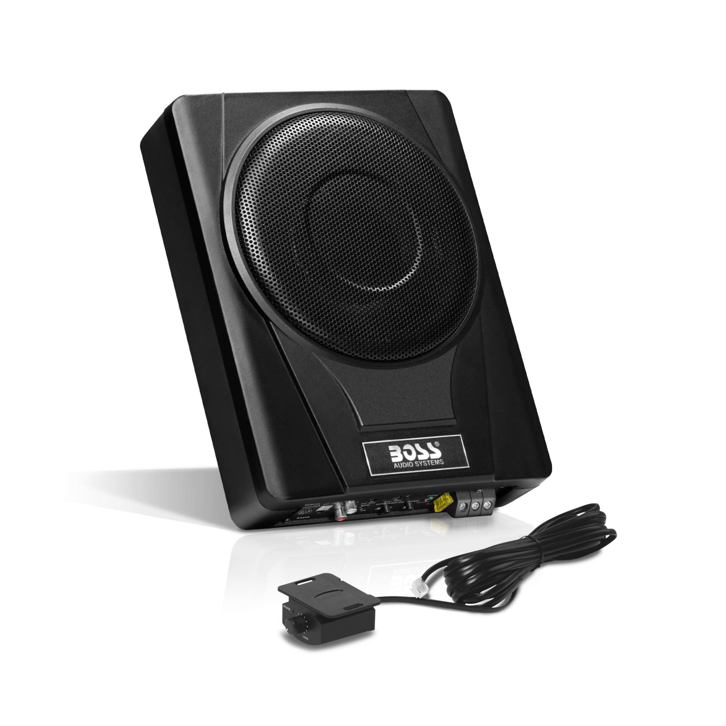 BOSS Audio Systems BASS8 8 Inch Under Seat Powered Car Subwoofer – 800 High Output, Low Profile, Built In Amplifier, For Truck, Boxes and Enclosures, Remote Subwoofer Control