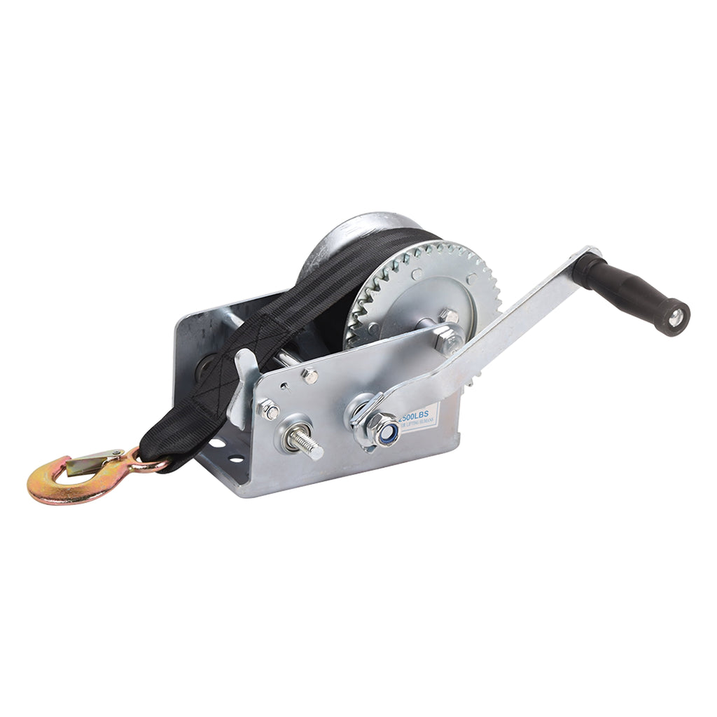 Dawot Boat Trailer Winch Hand Winch 2500lbs Heavy Duty Hook with 23ft Black Polyester Strap, Two Way Ratchet Portable Manual Winch for Trailers ATV UTV Boat Marine