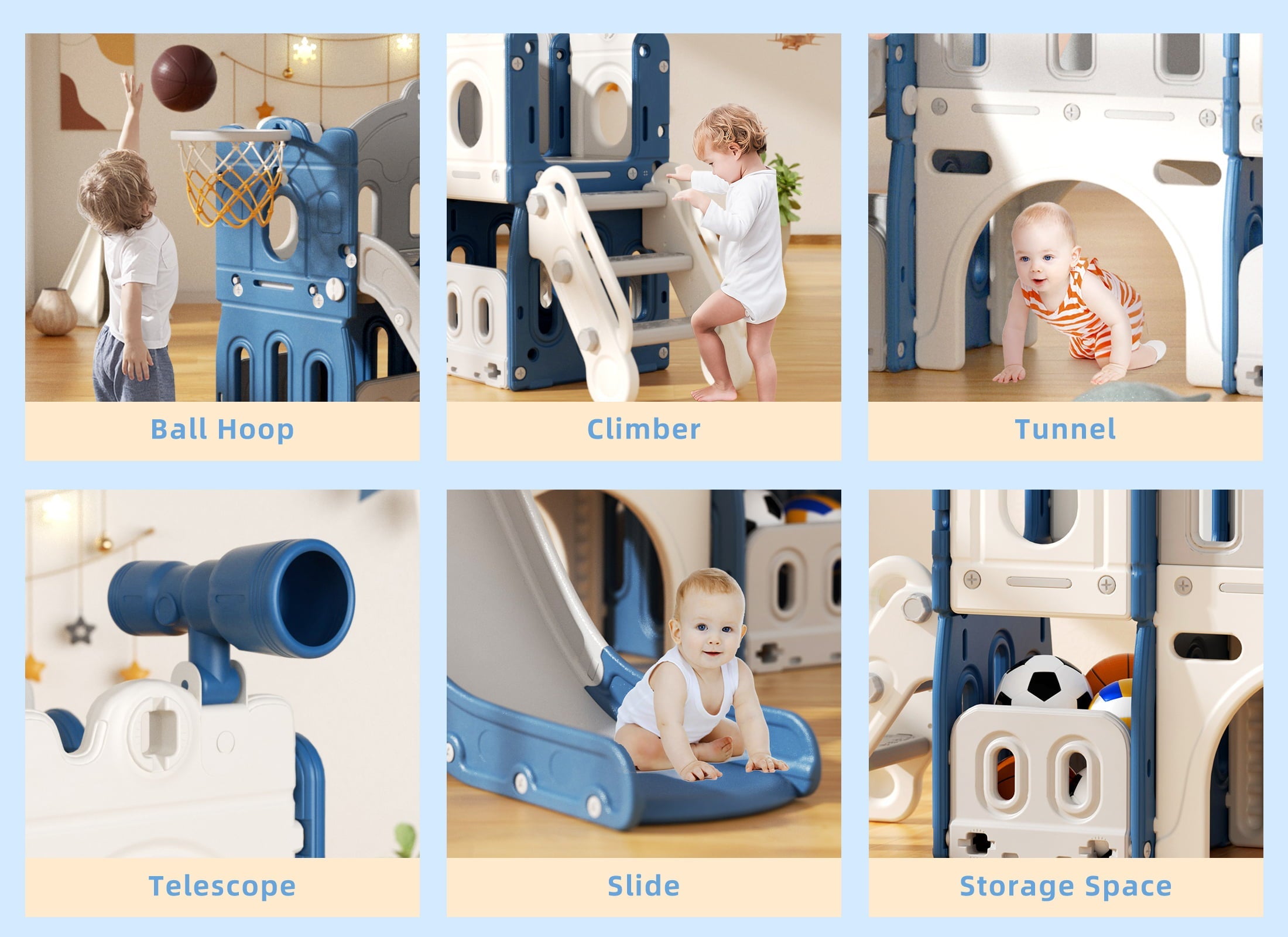 XJD 8 in 1 Toddler Slide with Climber, Kids Slide for Toddlers Age 1+,Basketball Hoop,Tunnel and Storage Space,Slide Toddlers Playset playground Outdoor Indoor play Set
