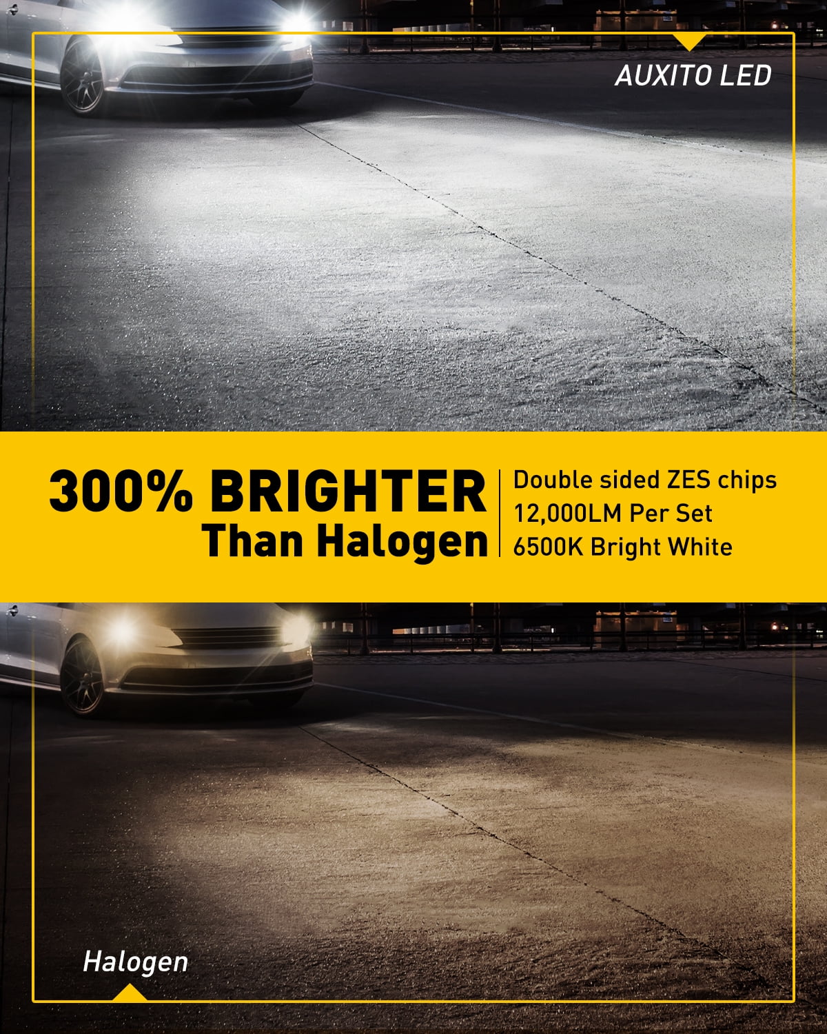 AUXITO 9006 LED Headlight Bulbs, 12000LM Per Set 6500K Xenon White HB4 Wireless 9006 Low Beam Headlight Bulb, Pack of 2
