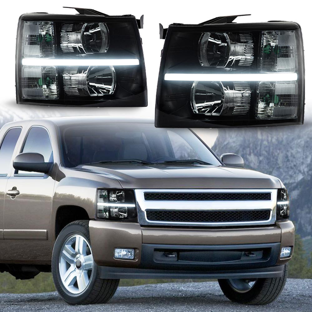 G-Plus LED DRL Headlights Fit for 2007-2014 Chevy Silverado 2500 3500 & HD Models/2007-2013 Chevy Silverado 1500 Bumper Headlamp