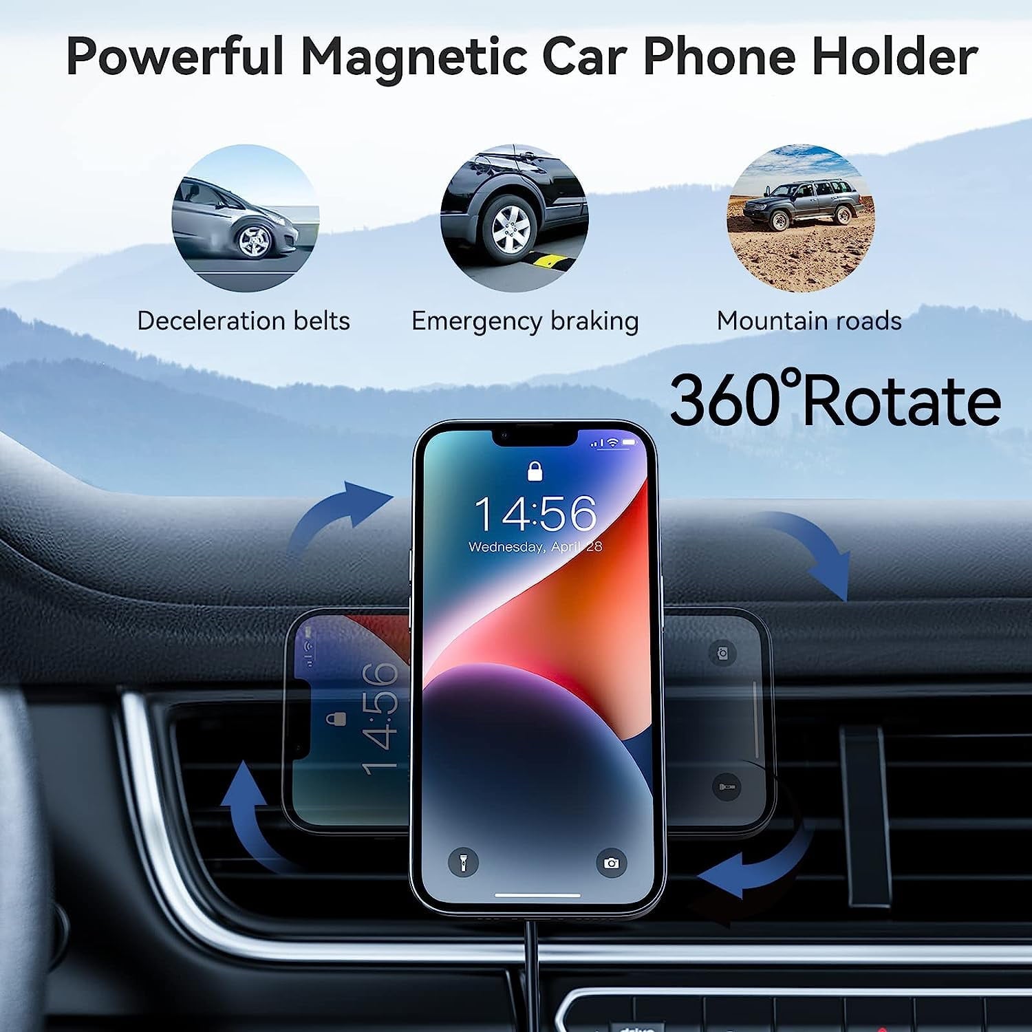 Magnetic Wireless Car Charger Mount: ETEPEHI Car Accessories Mag-safe Charger, Car Phone Holder Mount for iPhone 14/13/12 Pro/Pro Max/Mini, Black