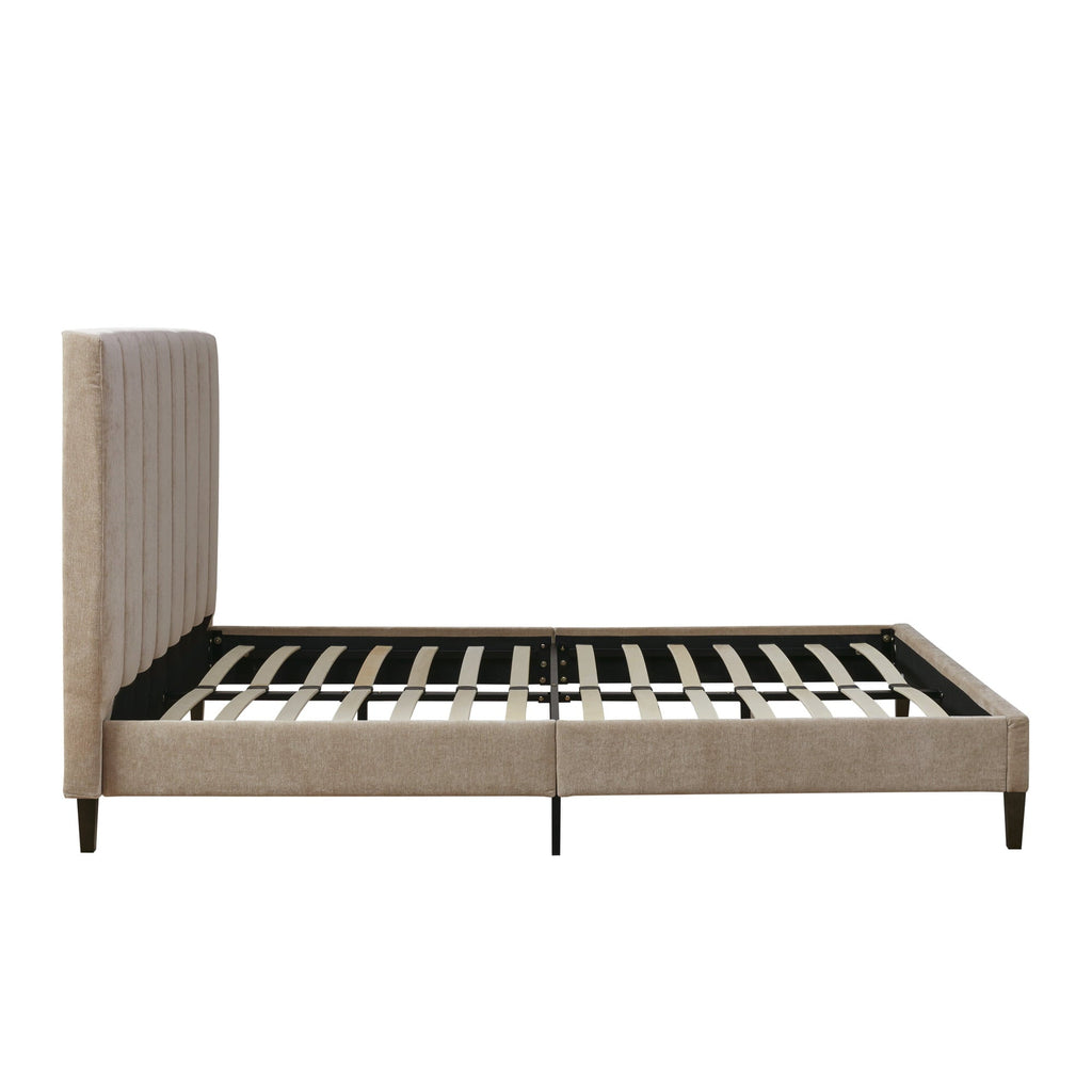 510 Design Queen Headboard with Platform Bed and Wood Slats Modern Channel Tufted Upholstered Tan