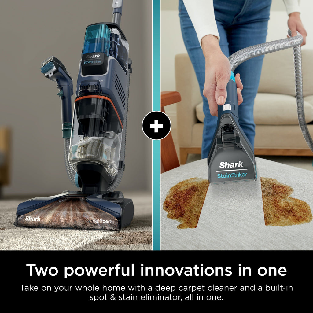Shark CarpetXpert with StainStriker, Upright Carpet, Area Rug & Upholstery Cleaner for Pets, Built-in Spot & Stain Eliminator, Deep Cleaning & Tough Stain Removal, Carpet Shampooer, Navy, New,EX200