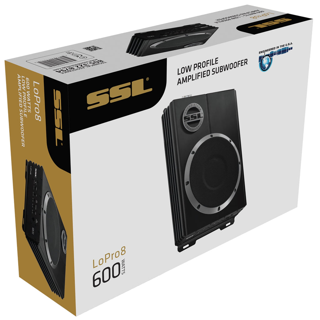 Sound Storm Laboratories LOPRO8 8 Inch Powered Under Seat Car Audio Subwoofer Built-in Amplifier - 600 Watts Max, Low Profile, Remote Subwoofer Control, For Truck, Boxes and Enclosures