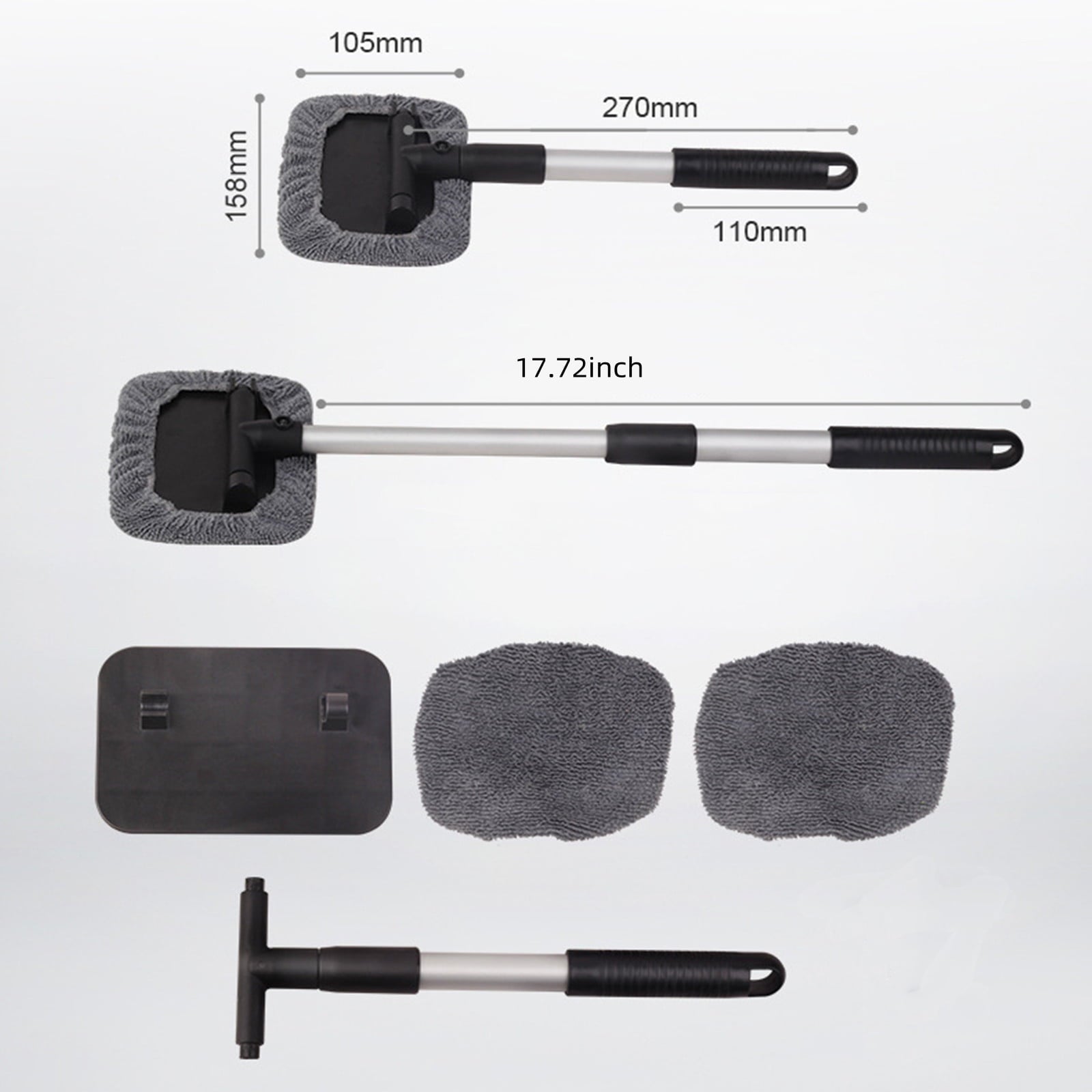 Lingouzi Car Cleaning Brush,extendable Windshield Cleaning Tool, Strong Absorbent Car Window Cleaner with 2 Pcs Washable Pads , Multifunctional Use Windshield Cleaner Tool Kit
