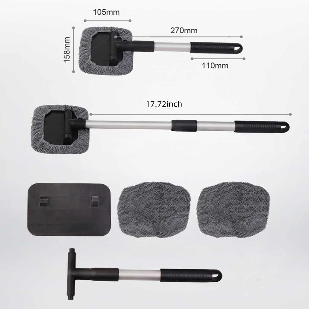 Vikakiooze Car Window Cleaner, Microfiber Car Windshield Cleaning Tool with Extendable Handle and Washable Reusable Cloth Pad Head Auto Interior Exterior Glass Wiper Kits,Promotion On sale