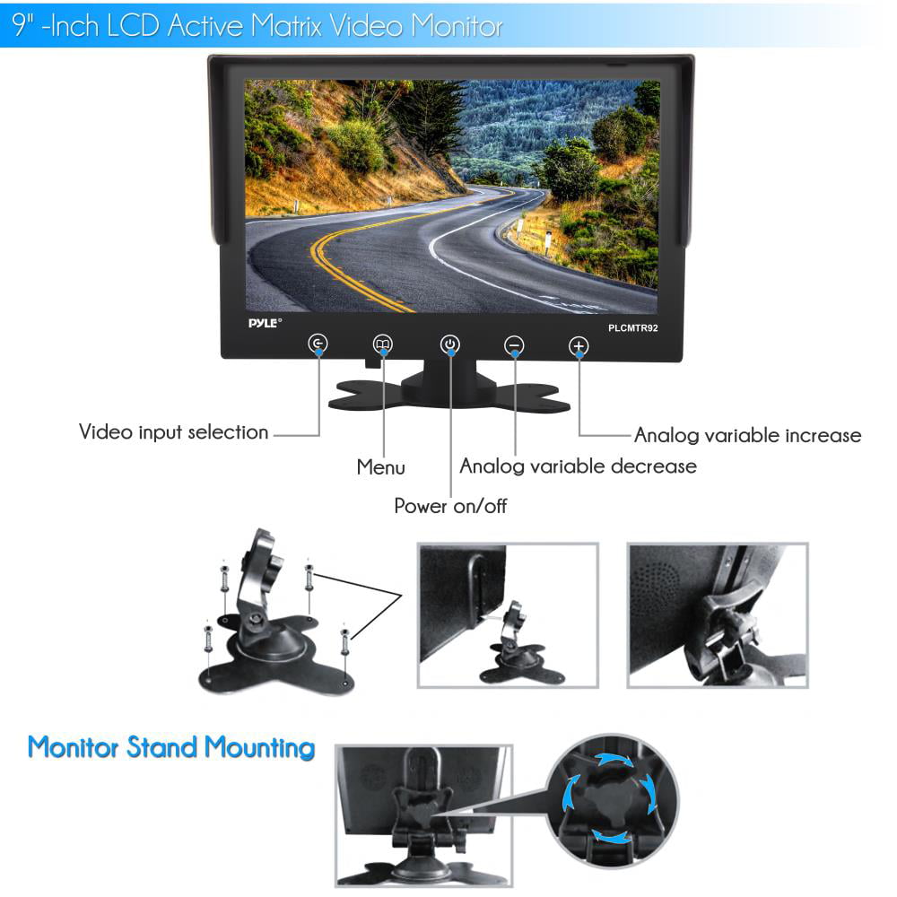 PYLE PLCMTR92 - Waterproof Rated Backup Camera & Monitor System - with 9'' Display Monitor (DC 12-24V for Bus, Truck, Trailer, Van)