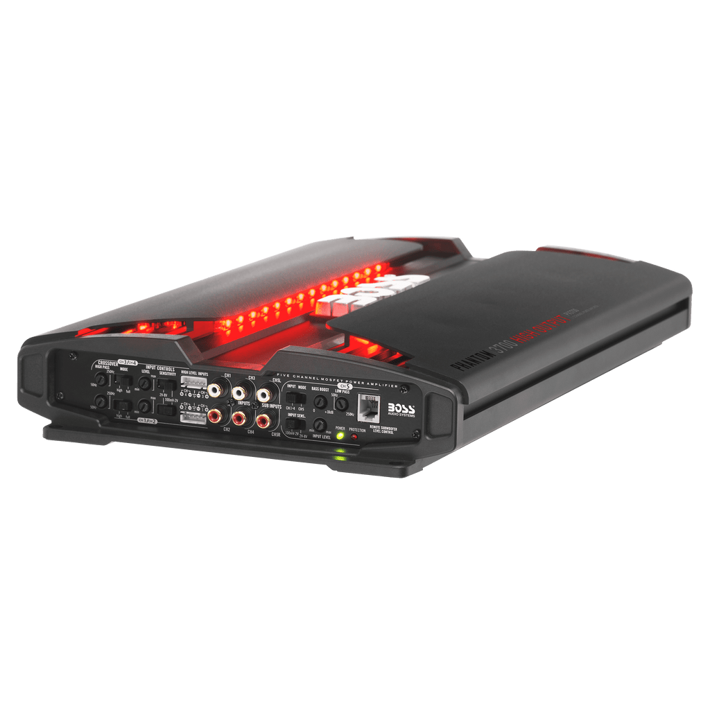 BOSS Audio Systems PV3700 5 Phantom Series Car Audio Amplifier – 3700 High Output, 5 Channel, 2/4 Ohm Stable, Low/High Level Inputs, High/Low Pass Crossover, Full Range, Bridgeable, Subwoofer