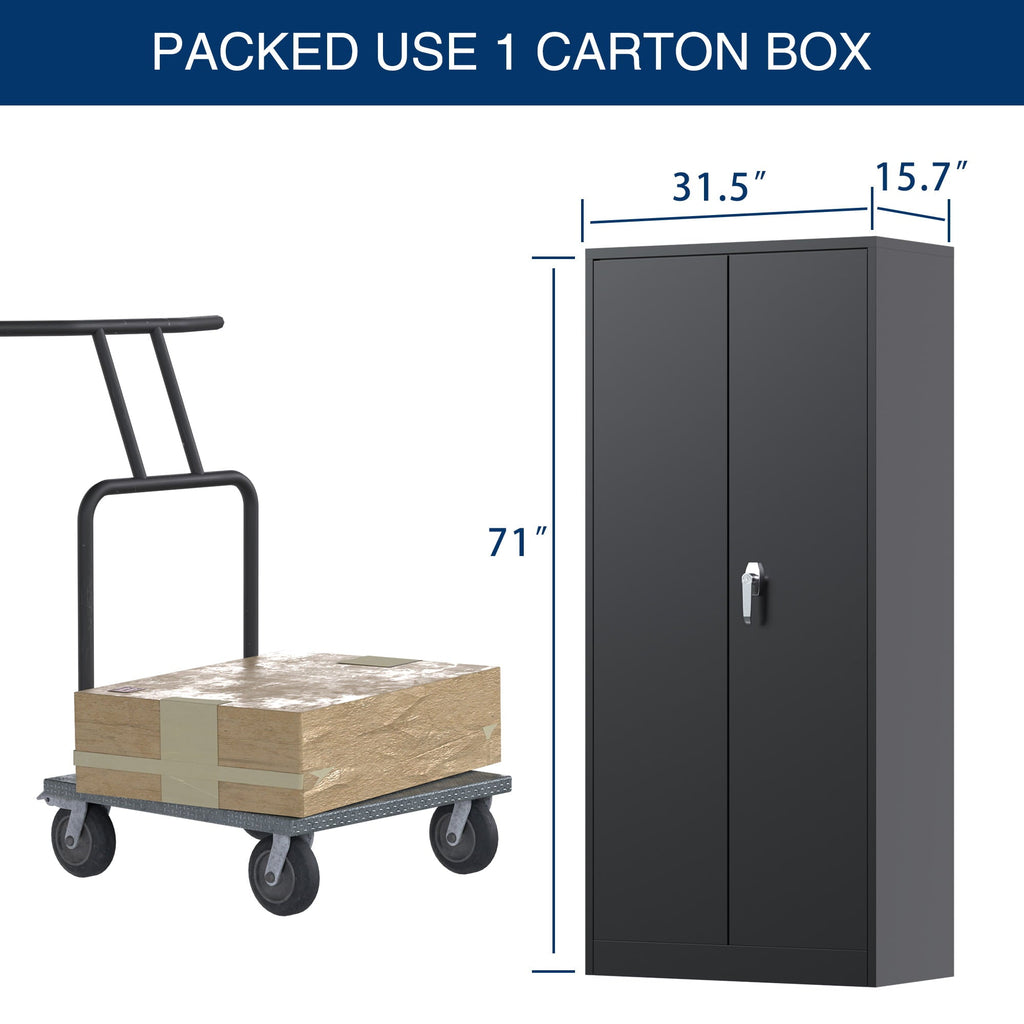 GangMei 71 In Metal Storage Garage Cabinets with Locking Doors and Adjustable Shelves, Steel Storage Cabinet for Garage, Office, Classroom, Assemble Required(Black)