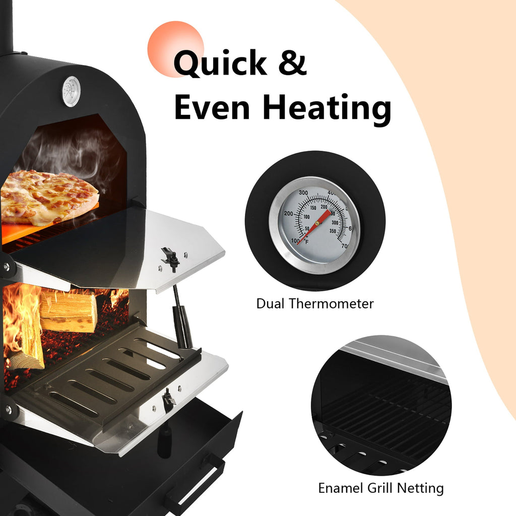 Costway Outdoor Pizza Oven Wood Fire Pizza Maker Grill w/ Pizza Stone & Waterproof Cover