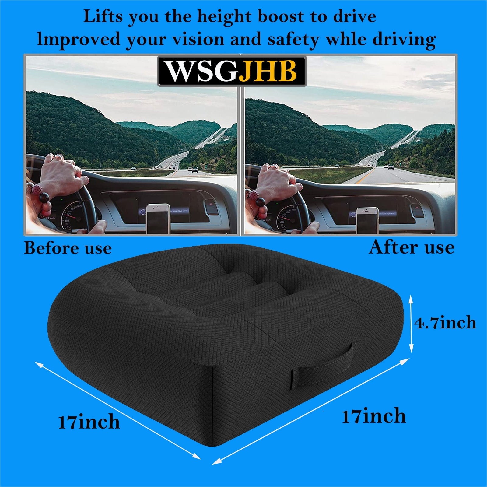 Adult Booster Seat Cushion, Car Seat Cushions for Short People/thick Office Chair Booster Seat Increase Field of View, for Trucks, Car, Office Chair, Home, Wheelchair,angle Lift Seat Cushion (black)