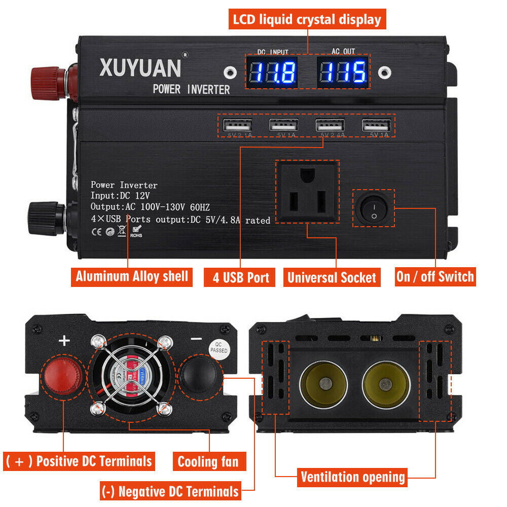 DFITO 3000 Watt Power Inverter DC 12V/24V to 110V AC Car Converter for Car RV Truck Boat Travel Camping