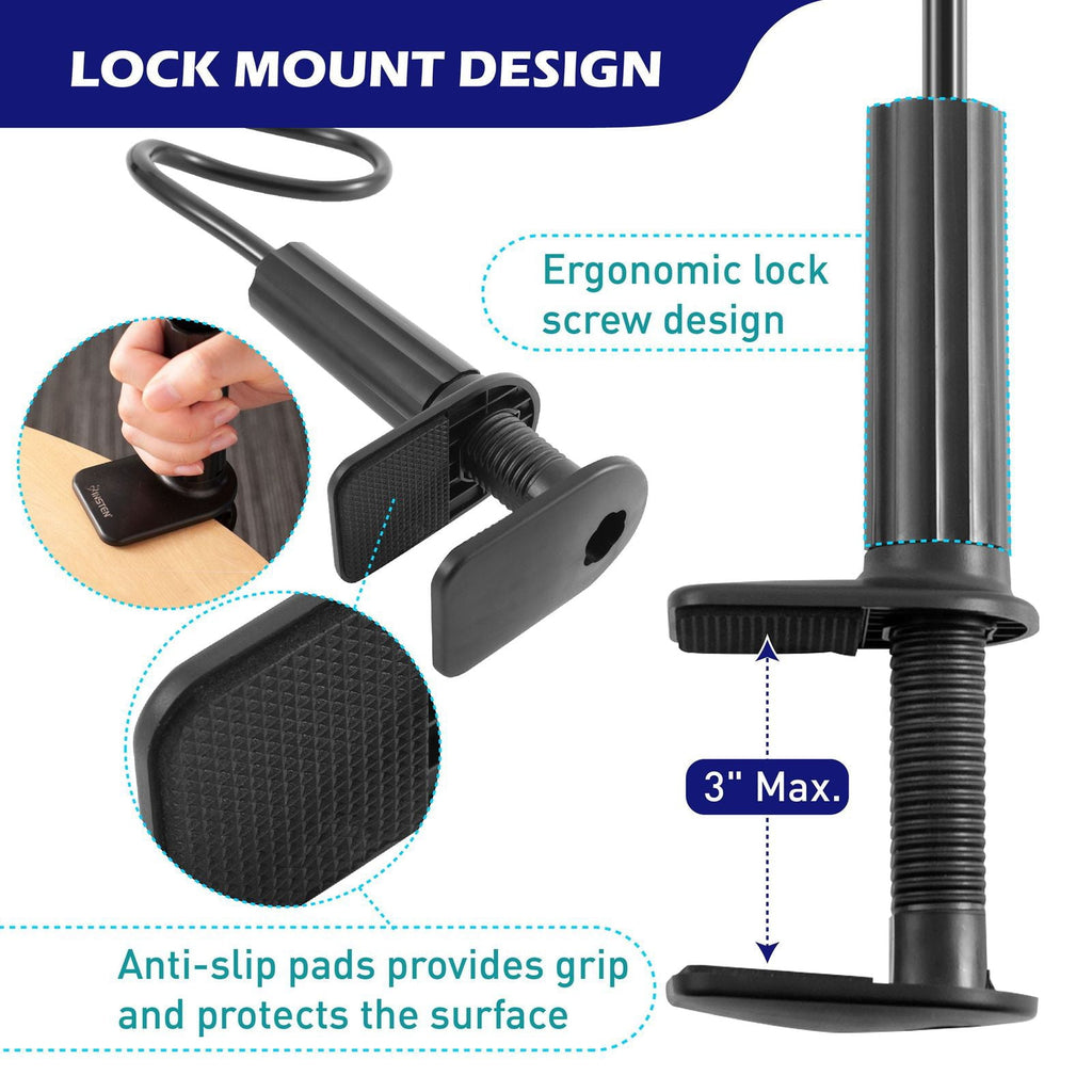 Gooseneck Phone Clip Mount Holder Clamp Stand for Bed Desk Adjustable Flexible Compatible with Android iPhone iPad, Width Up to 7.5", Black