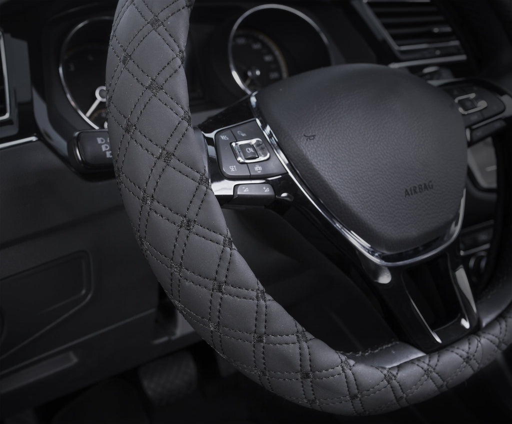 Auto Drive 1PC Car Steering Wheel Cover Diamond Quilt Black - Universal Fit
