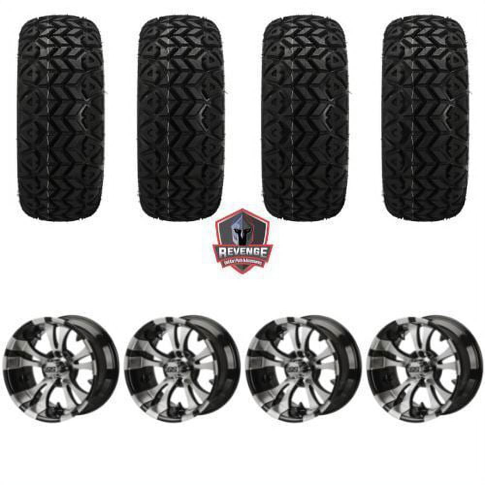 12" Warlock Machined Black Golf Cart Wheels and Tires Combo (20x10-12) Set of 4