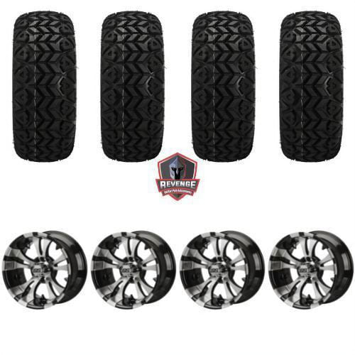 12" Warlock Machined Black Golf Cart Wheels and Tires Combo (20x10-12) Set of 4