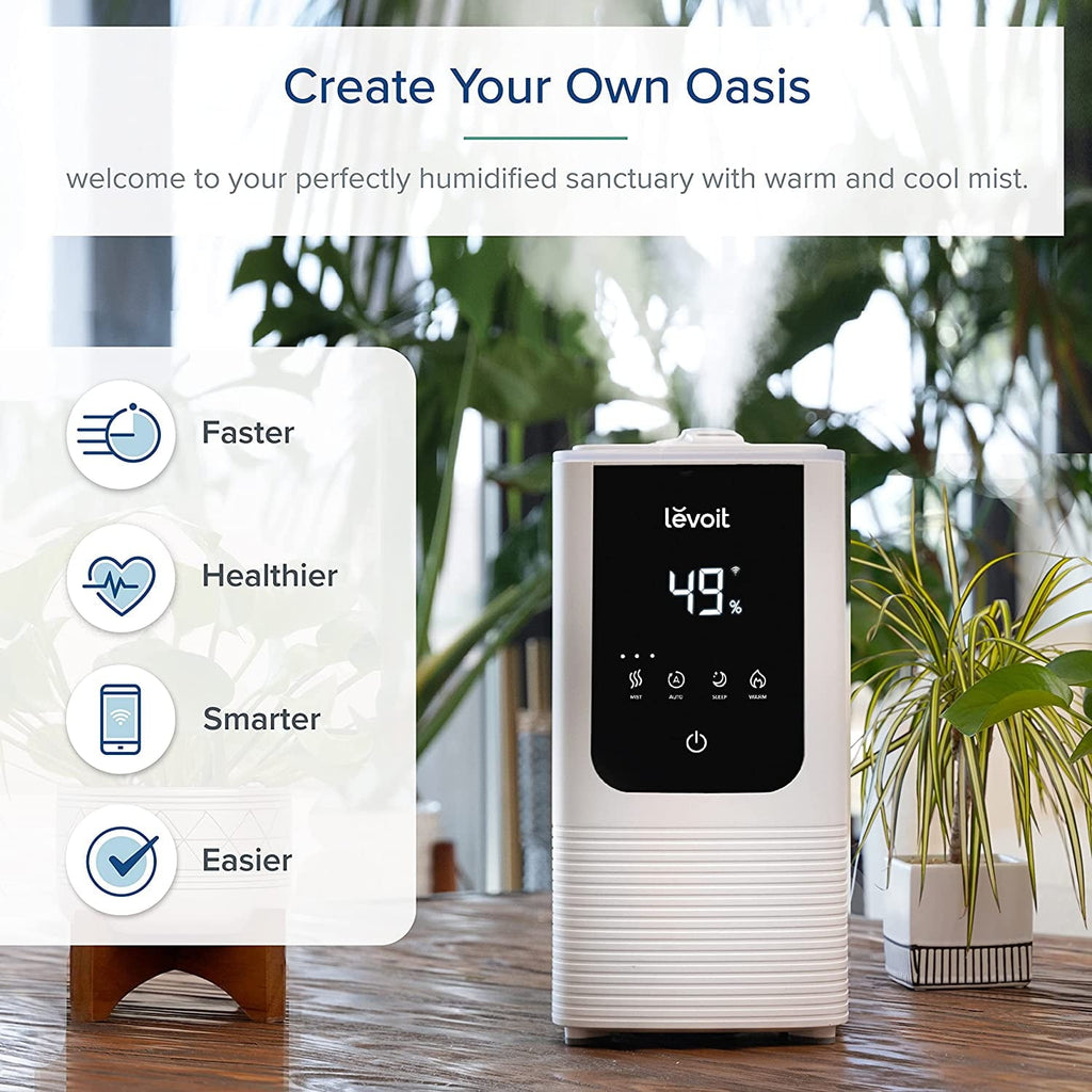 Levoit Smart Cool and Warm Mist Top Fill Humidifier with Aromatherapy, 4.5L, OasisMist LV450S, Wood