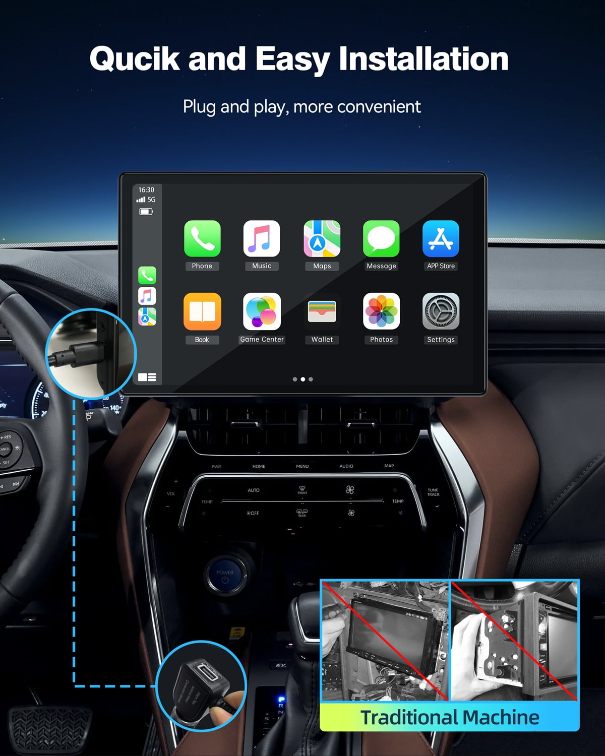 LAMTTO 9" HD IPS Screen Wireless Car Stereo Apple Carplay with 2.5K Dash Cam,1080P Backup Camera,Portable Touch Screen GPS Navigation for Car, Car Audio Receivers with Bluetooth,Android Auto
