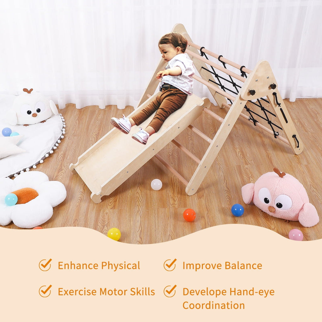 Garvee 2-in-1 Wooden Climbing Toys, Foldable Triangle Ladder Toy, with Ramp, Slide or Climb, Indoor Gym Playground Playset for Toddlers