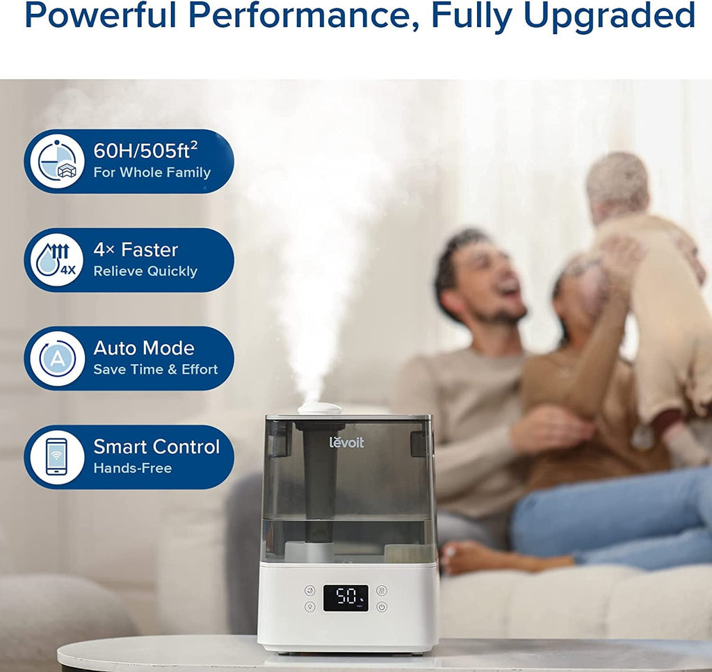 Levoit Cool Mist Humidifier for Room, Smart Top Fill with Nightlight, 6L,Gray