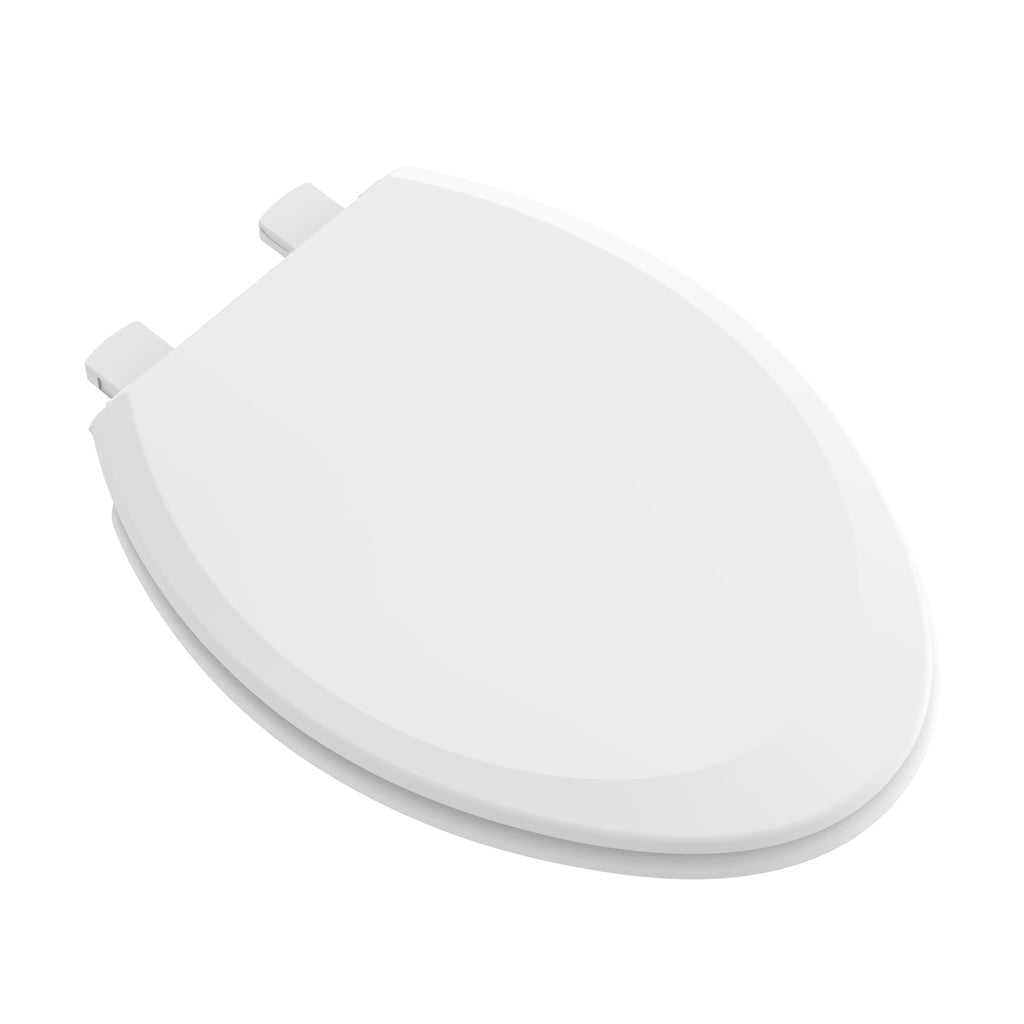 Mainstays Elongated Plastic Toilet Seat with Soft Close and Easy off in Daisy White