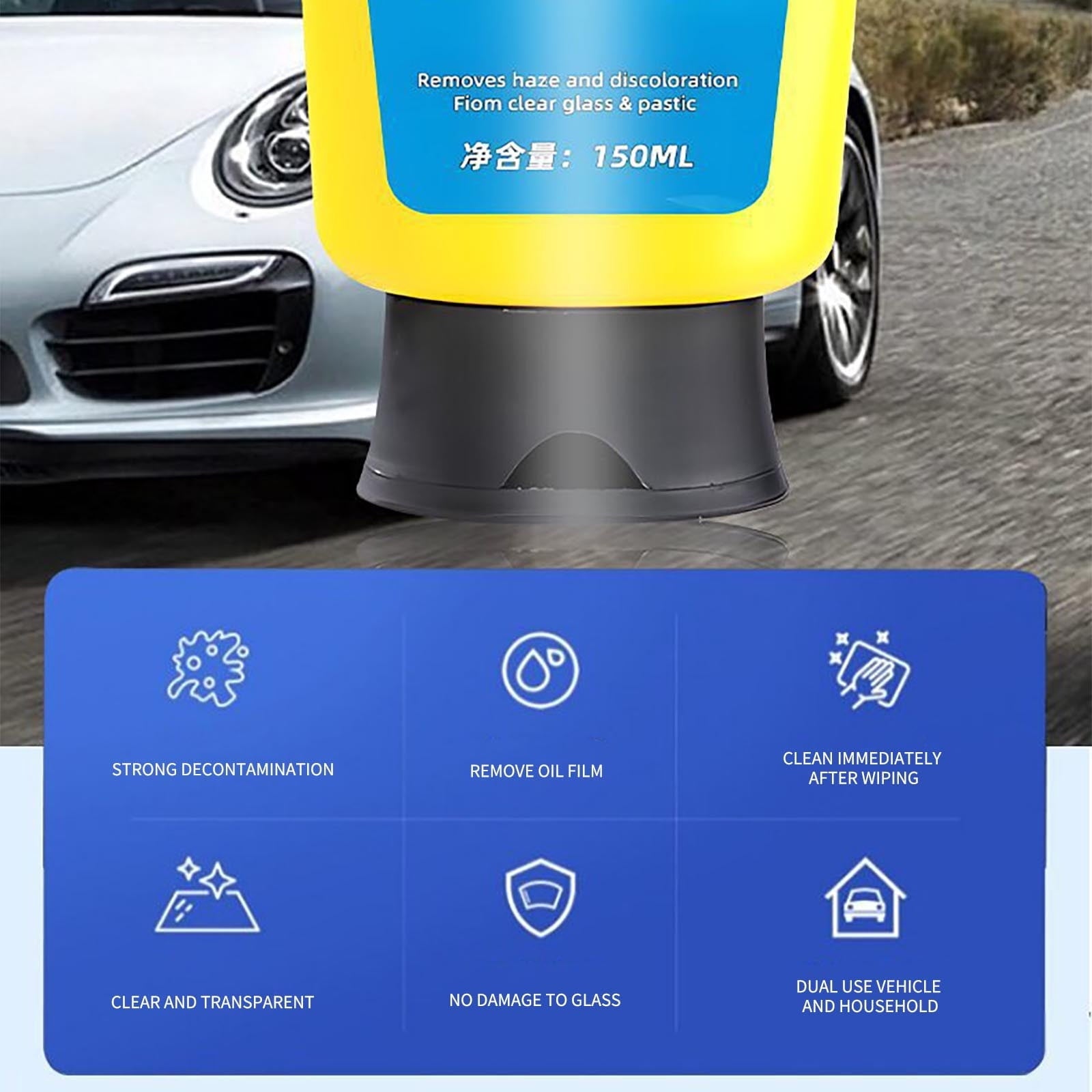 Tepsmf Popular Car Oil Film Cleaning Emulsion, Windshield Oil Film Stain Removal, Wiper Oil Film Cleaning Agent 150ml