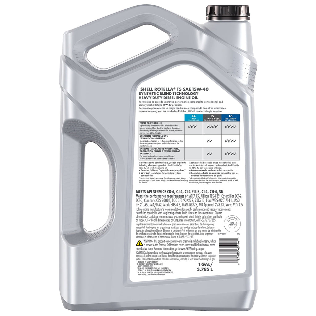 Shell Rotella T5 Synthetic Blend 15W-40 Diesel Engine Oil, 1 Gallon