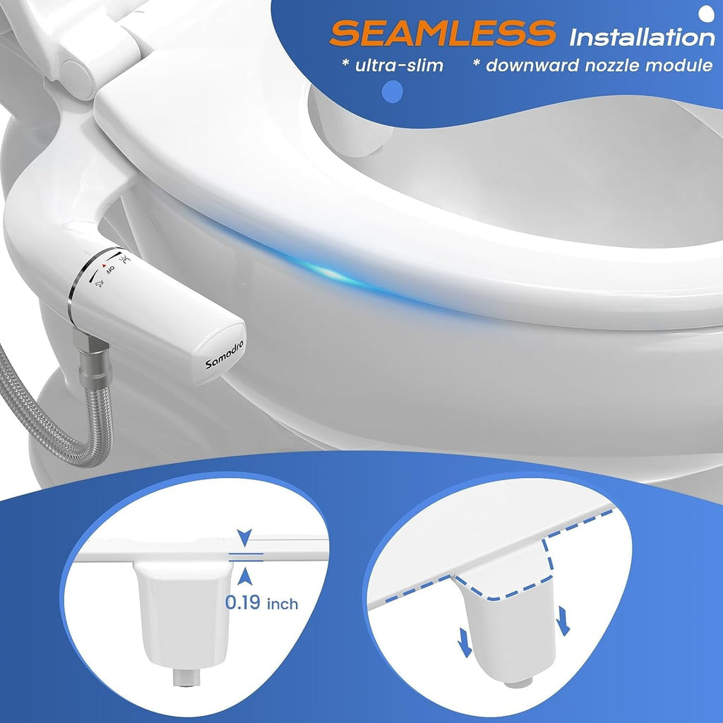 SAMODRA Ultra-Slim Non-Electric Minimalist Bidet Attachment with Self Cleaning Dual Nozzle