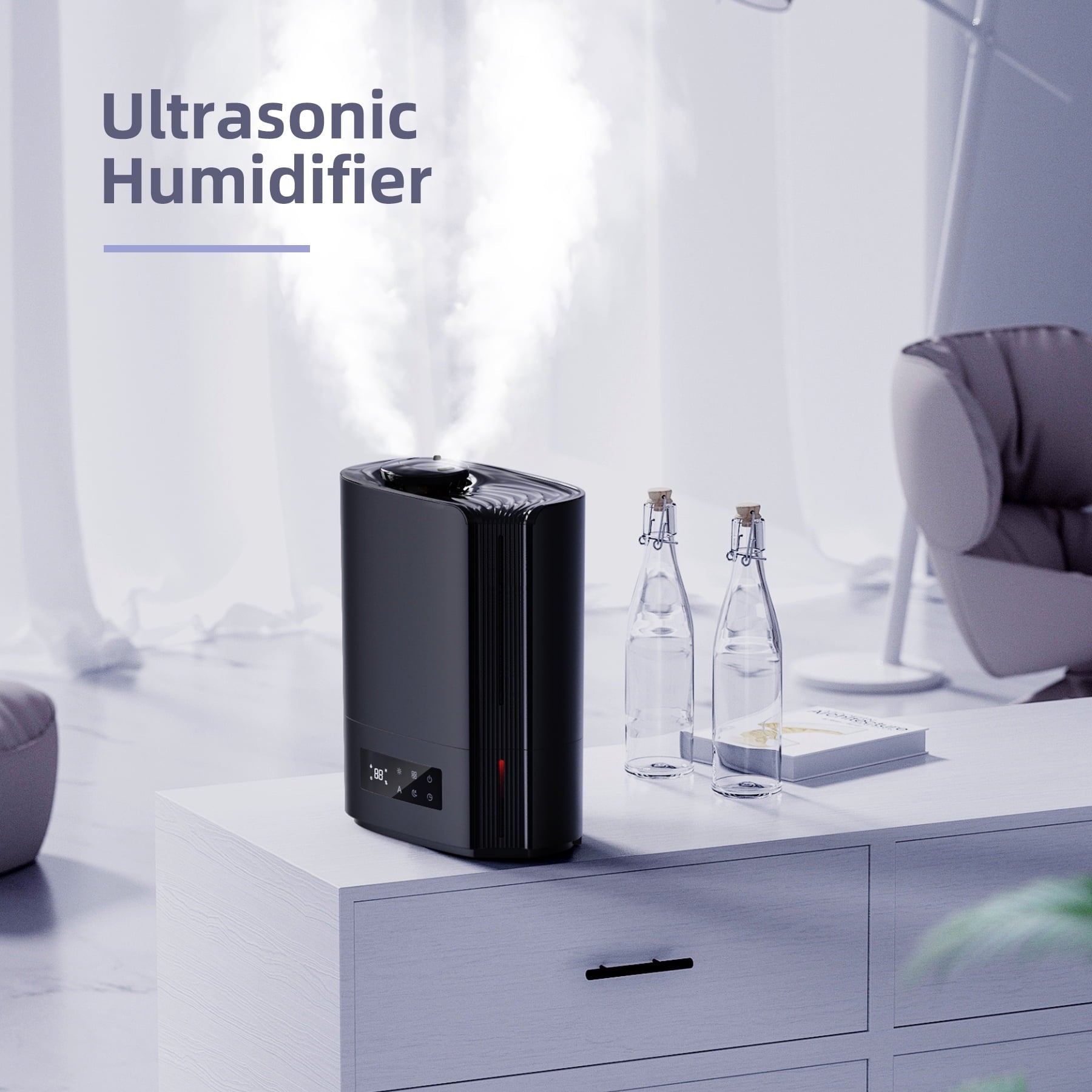 ALROCKET 6L Humidifier, Cool Mist Humidifiers for Bedroom Large Room Home,Top Fill, Smart Humidity Control,Oil Diffuser,Timer, Black