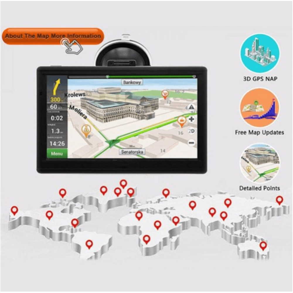 Raphary GPS Navigation for Car,7 Inch Touch Screen Car Navigation System, 8G 256M Voice Broadcast Navigation System,Support Speed and Red Light Warning