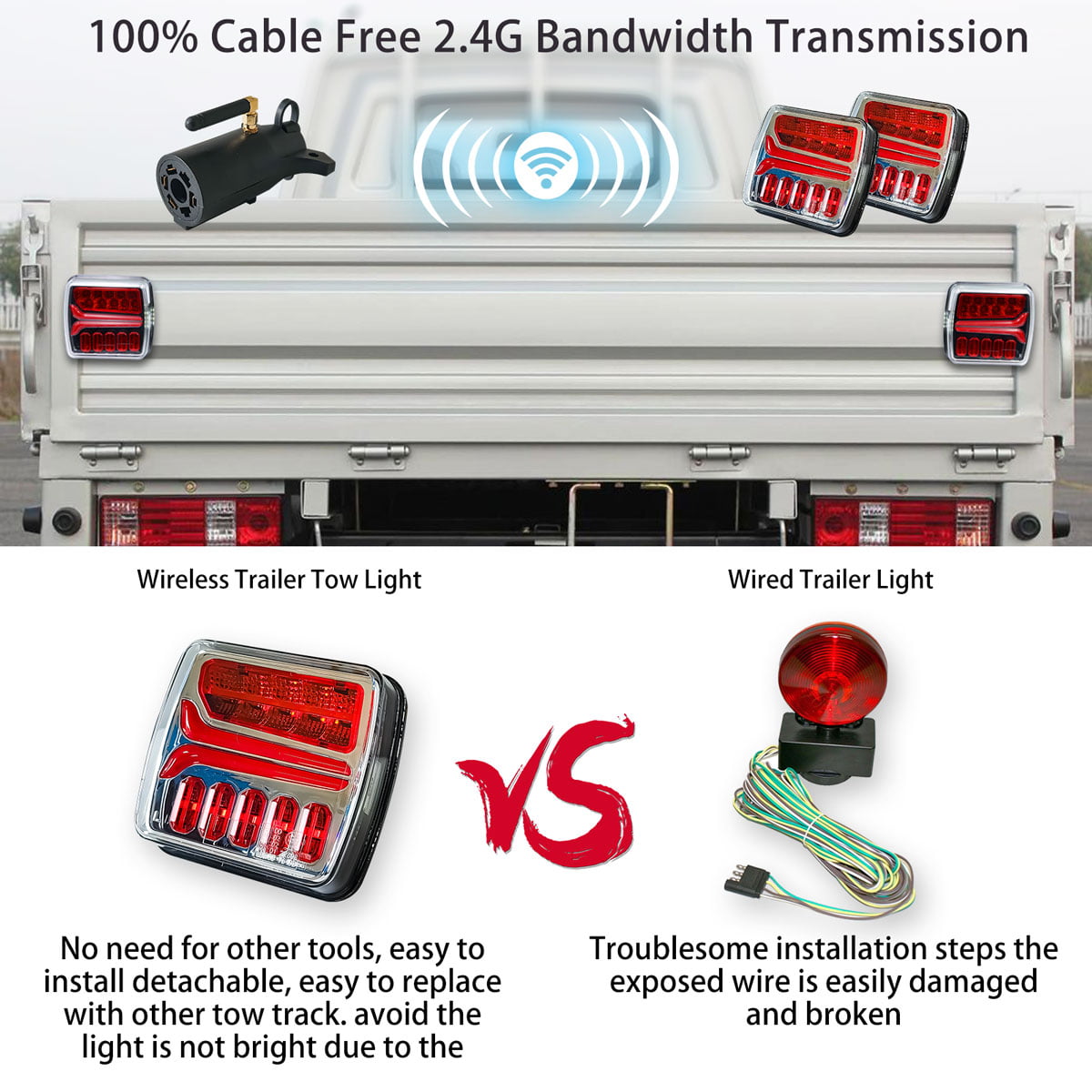 Wireless Magnetic Tow Light Kit, Rechargeable Battery Tow Trailer Lights Kit for Trailers, Trucks, Campers,and Boats