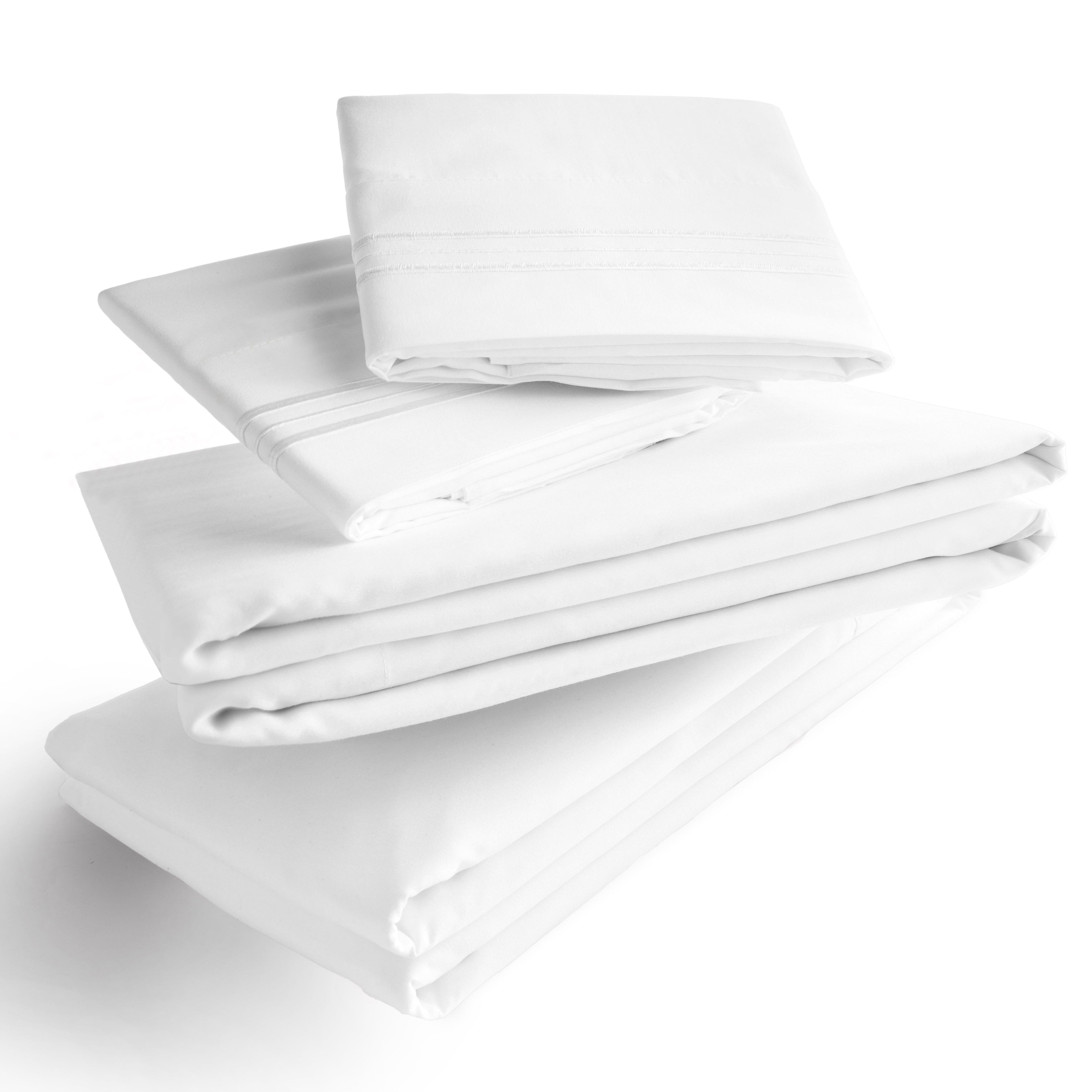 Mellanni Iconic Collection Bed Sheet Set, Hotel Luxury Brushed Microfiber Bedding, Deep Pocket Sheet, 4 Piece, Queen, White