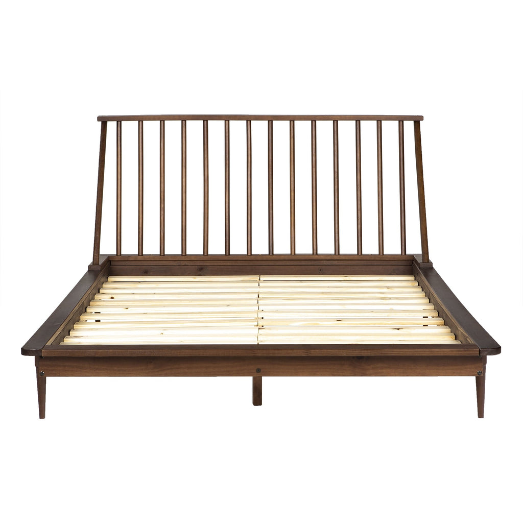 Walker Edison Modern Boho Queen Size Solid Wood Platform Bed, Walnut