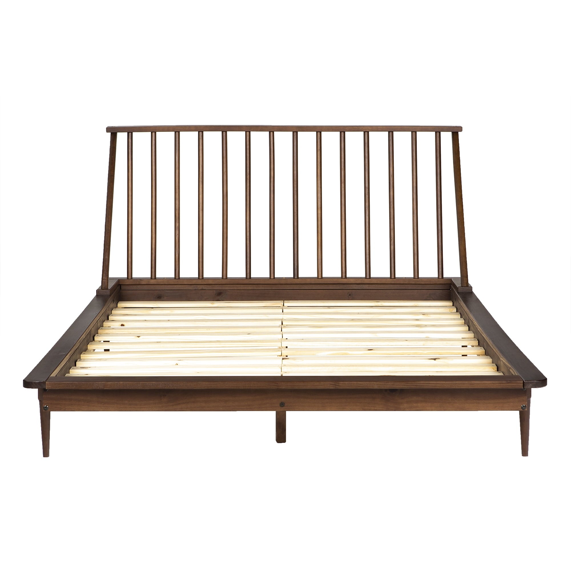 Walker Edison Modern Boho Queen Size Solid Wood Platform Bed, Walnut